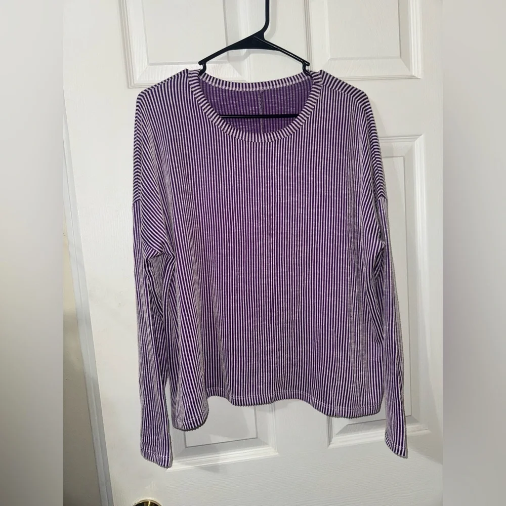 Purple and White Ribbed Long Sleeve - Picture 2 of 4